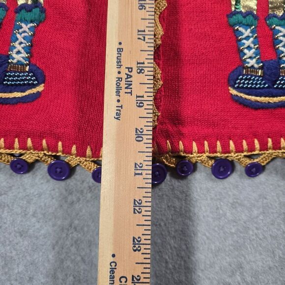 Vtg 1996 Michael Simon Christmas Sweater Size Medium Red Nutcracker Flawed - Picture 9 of 12